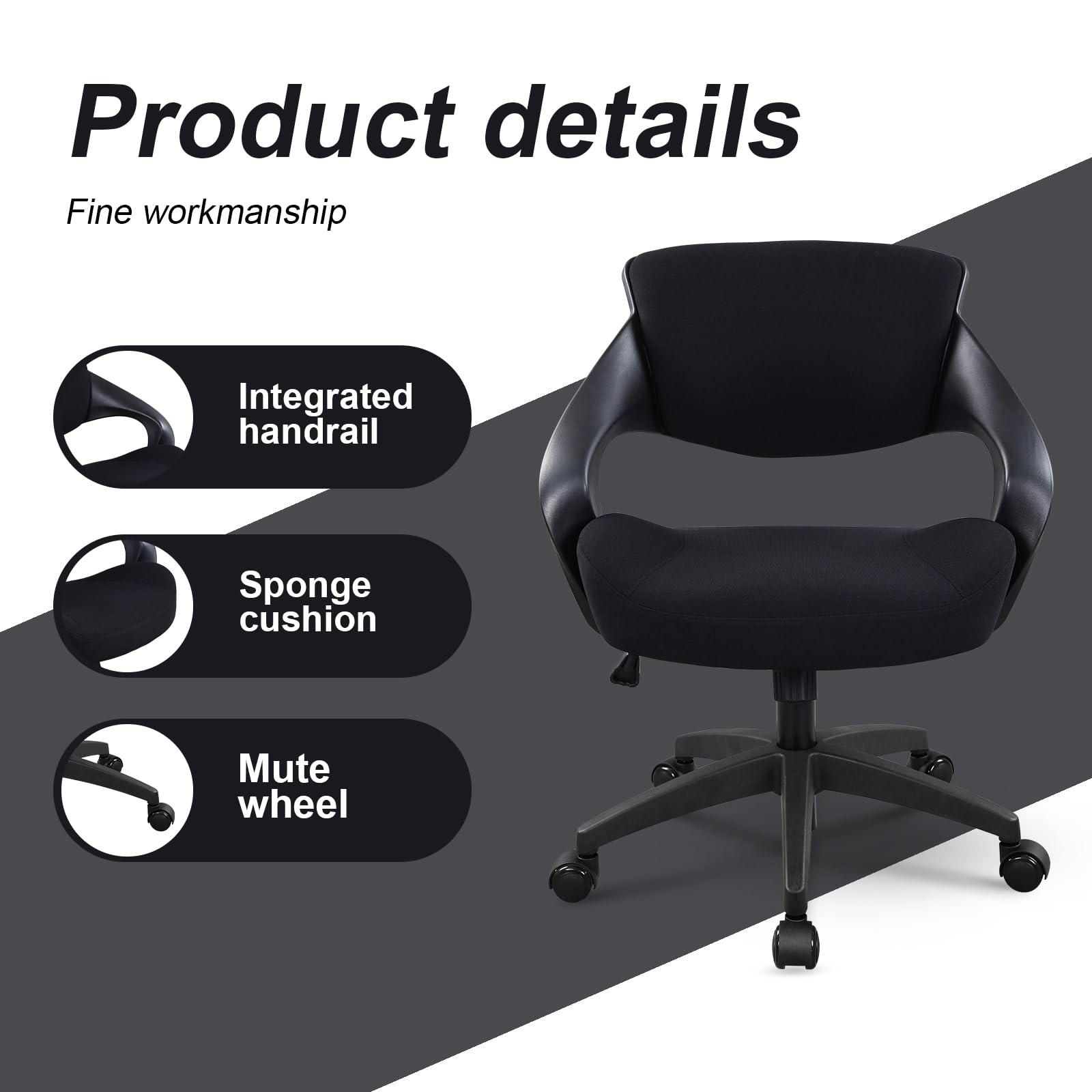 BOJUZIJA Ergonomic Office Computer Desk Chair,Lumbar Support 360°Swivel Task Chair-Black