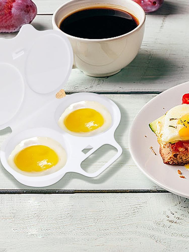 Egg Poacher, 2 Cavity Nonstick Poached Egg Maker with Lid Poached Egg Maker Microwave Eggs Round Poached Eggs Egg Maker Easy to Use Breakfast Egg Cookware EggsSteamer for Home Breakfast