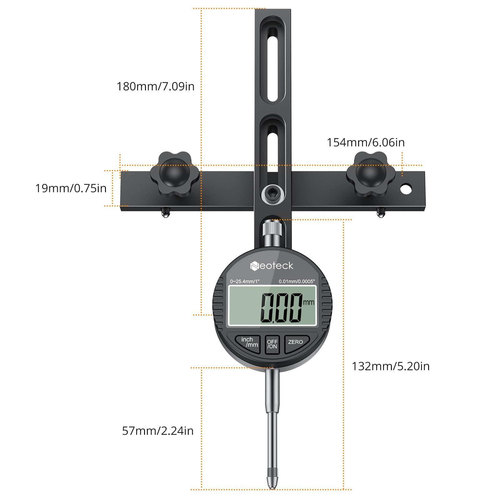 Neoteck 0-1'' Digital Dial Indicator Table Saw Gauge Suitable for Table Saws with a Groove Width of 3/4" (19mm) or more for Aligning and Calibrating Work,Shop Machinery,Band Saw and Drill Press-Black