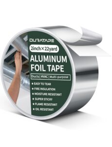 aluminum foil tape,2 inch x 22 yards-66ft (3.9 mil), duct tape, heat resistant, insulation tape for hvac, metal repair, heavy duty tape for ductwork, dryer vent (22yd silver)