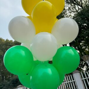 JODIDI 100 Pcs 12 Inch Latex Balloons in Green, White and Yellow, Perfect for Spring, Children's Birthday, Summer, Graduation, St. Patrick's Day， Wedding and Baby Shower Party Balloons Decorations