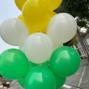 JODIDI 100 Pcs 12 Inch Latex Balloons in Green, White and Yellow, Perfect for Spring, Children's Birthday, Summer, Graduation, St. Patrick's Day， Wedding and Baby Shower Party Balloons Decorations