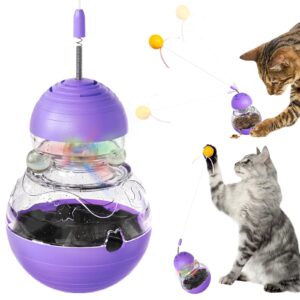 konoator interactive cat toy – engaging tumbler design with teaser wand & treat dispenser – durable, non-toxic, and safe for indoor play – ideal for exercise and boredom relief (purple)