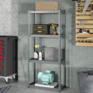 Goplus 4-Tier Metal Shelving Unit, Heavy Duty Wire Storage Rack with Anti-Slip Foot Pads, Height Adjustable Shelves for Warehouse, Kitchen, Living Room, Garage, 12" D x 27.5" W x 60" H