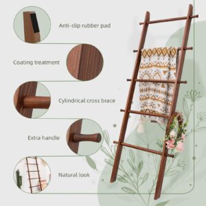 YPshuye 5-Tier Blanket Ladder, Wooden Quilt Stand Farmhouse Decorative Ladder Shelf, Quick Installation, Brown