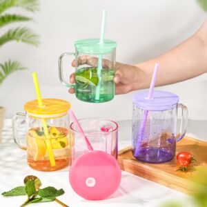 AGH 6 Pack Sublimation Glass Blanks with Colorful Lid and Straw, 16oz Gradient Colorful Glass Sublimation Beer Can with Handle, Sublimation Glass Cups, Sublimation Glass Tumblers