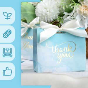 VGOODALL 24PCS Small Thank You Gift Bags, Mini Party Favor Bags Light Blue Candy Bags Treat Boxes Paper Gift Bags with Bow Ribbon for Wedding Bridal Baby Shower Birthday Party