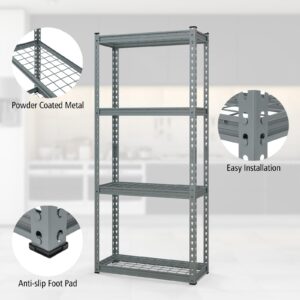 Goplus 4-Tier Metal Shelving Unit, Heavy Duty Wire Storage Rack with Anti-Slip Foot Pads, Height Adjustable Shelves for Warehouse, Kitchen, Living Room, Garage, 12" D x 27.5" W x 60" H