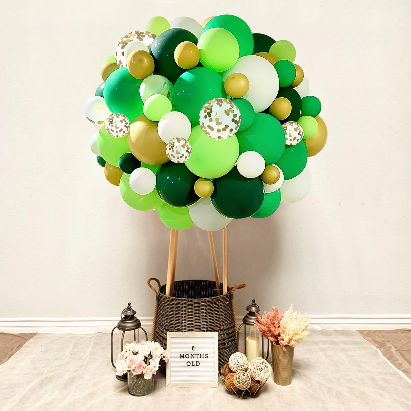 Green and Gold Balloons, 60 Pack 12 Inches Emerald Green Balloons White Gold Confetti Balloon for Birthday St Patrick's Day Jungle Safari Theme Party Decorations