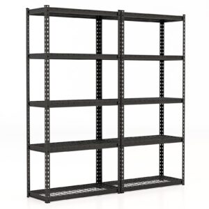 giantex 2pcs 5-tier storage shelves, 35.5" x 15.5" x 72" height adjustable metal storage utility rack shelf with anti-tipping device, heavy duty garage shelving for warehouse, basement, kitchen, black