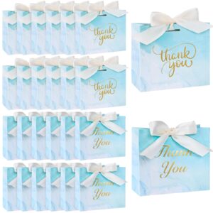 vgoodall 24pcs small thank you gift bags, mini party favor bags light blue candy bags treat boxes paper gift bags with bow ribbon for wedding bridal baby shower birthday party