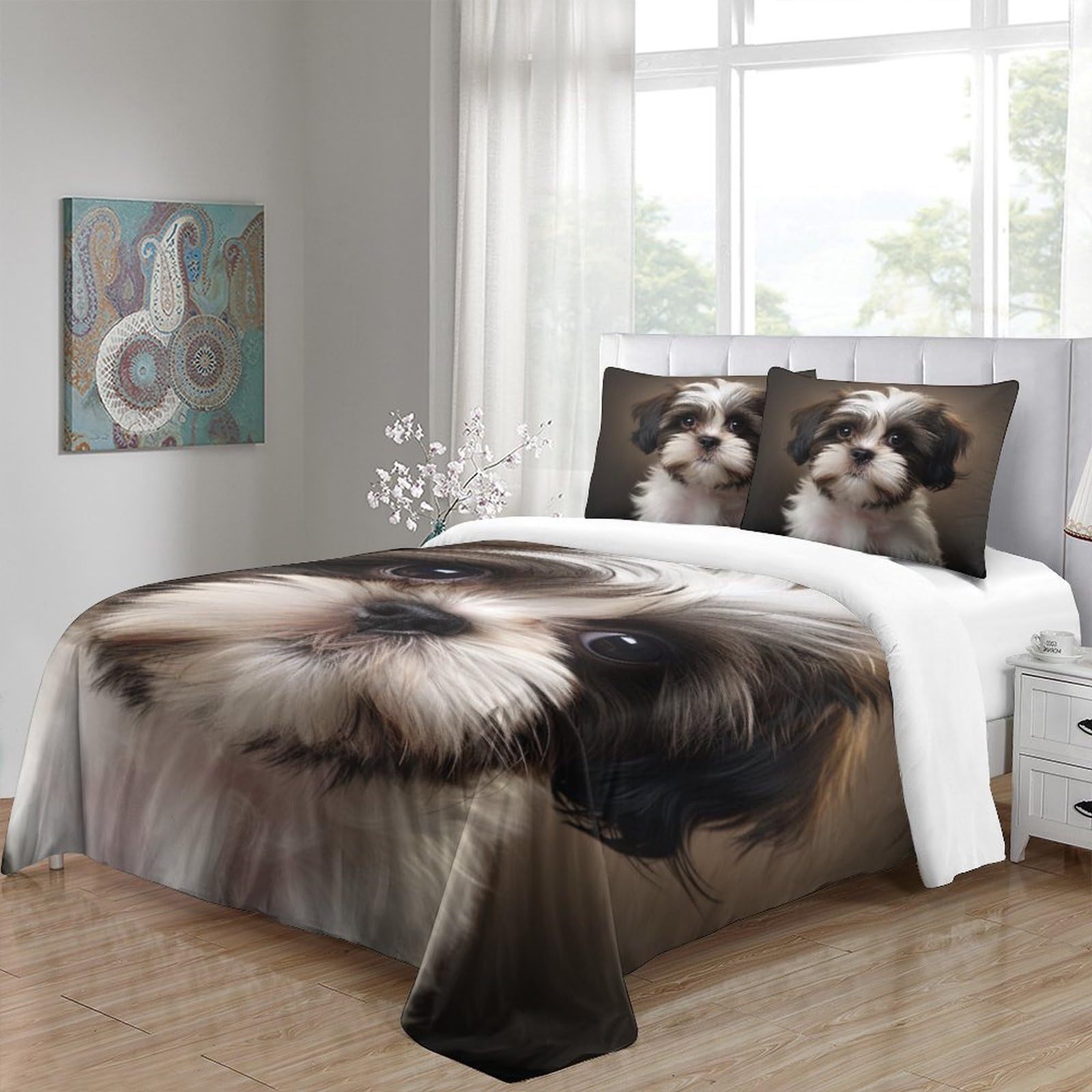 EVMILA Cute Puppy Comforter Covers Duvet Cover Quilt Cover for Boys Girls 3D Printed Dogs Bedding Set with Zipper Closure Soft Microfiber with Pillow Cases 3 Pieces Queen（228x228cm）