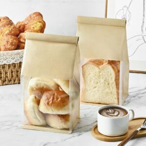 Ohuimrt 50 PCS Bread Bags for Homemade Breads, 5.1 x 3.9 x 11 Inches Brown Kraft Paper Bakery Bags with Tin Tie Tab Lock Sourdough Bread Bags with Window Baked Foods Packaging Storage