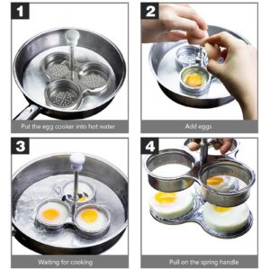 Stainless Steel Egg Poacher,3 Cups Poached Egg Cooker Nonstick Poached Egg Maker Egg Poacher Pan Cups Round Poached Egg Pan with Oil Brush for Breakfast Boiled Eggs