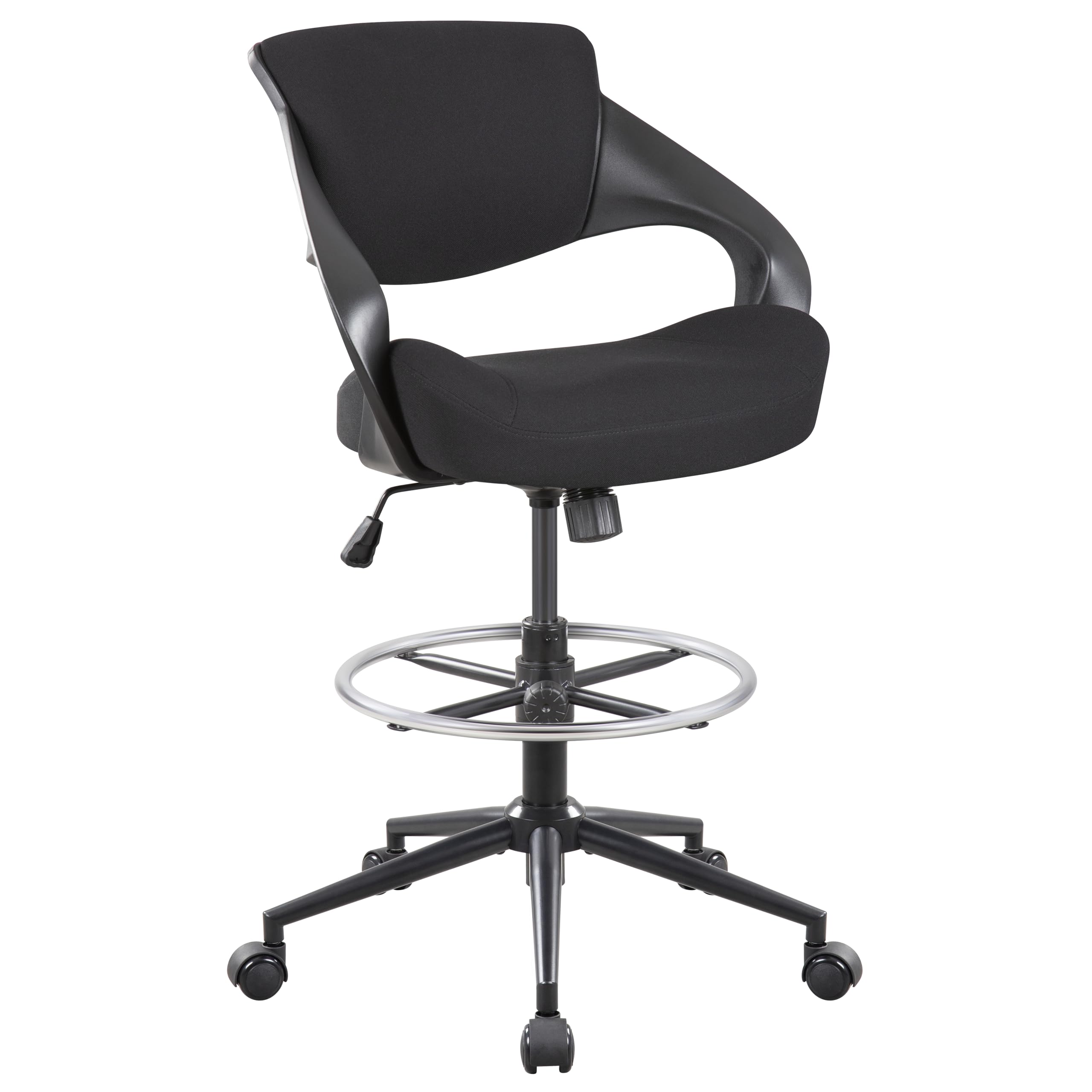 BOJUZIJA Ergonomic Drafting Chair,Standing Computer Desk Chair,Foot Ring,Lumbar Support,Swivel Task Chair-Black