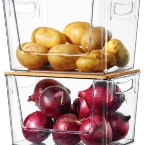 2 Set Pantry Organizer Storage Stackable Kitchen Laundry Organizers for Onion, Potato, Fruit, Produce, Vegetable Clear