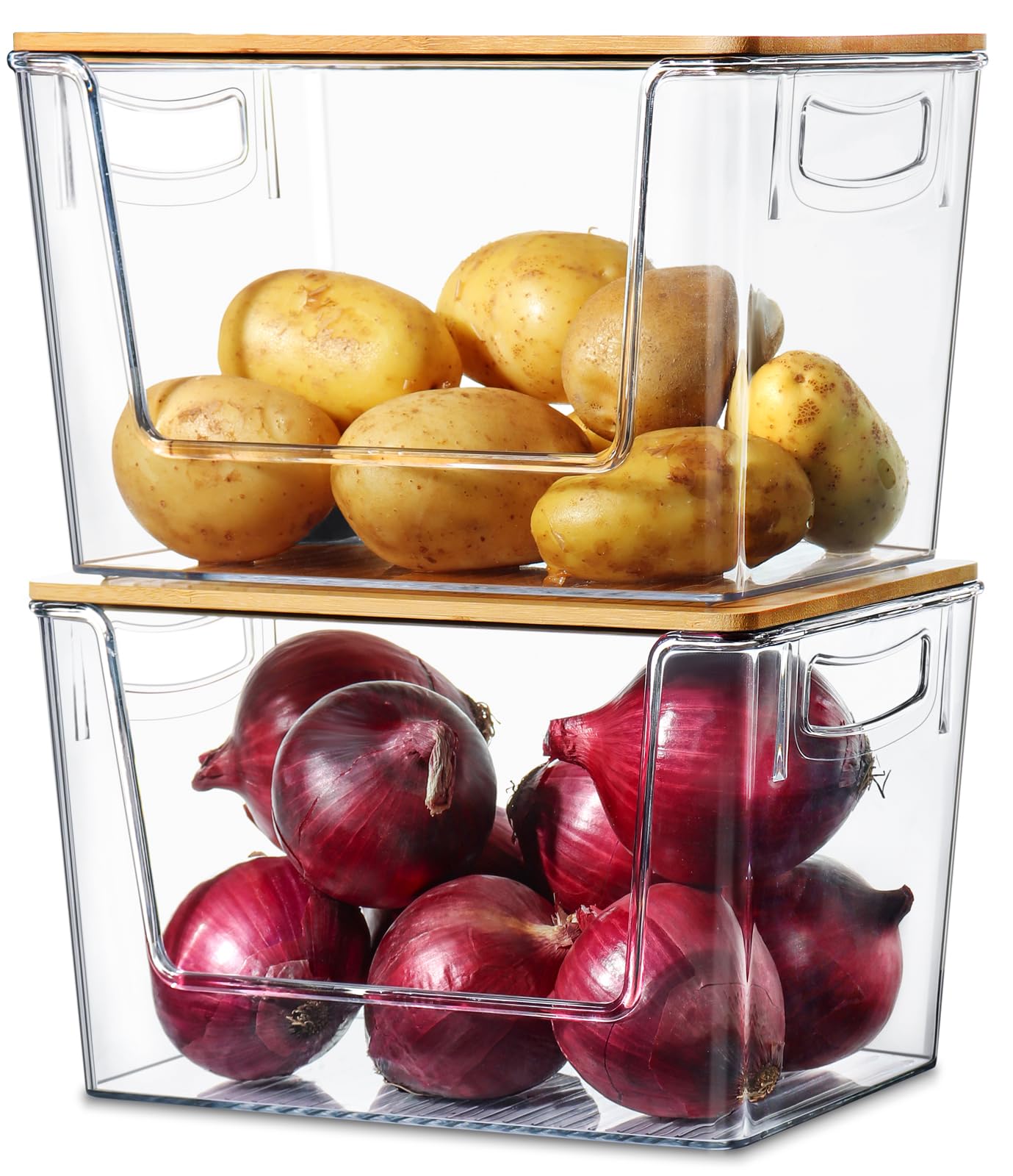 2 Set Pantry Organizer Storage Stackable Kitchen Laundry Organizers for Onion, Potato, Fruit, Produce, Vegetable Clear