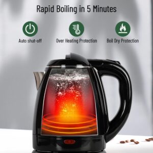 WTJMOV 1.2L Electric Kettle Small, 40 Ounce Hot Tea Kettle Double Wall Stainless Steel, 1200W Electric Water Boiler Rapid-Boil Auto Shut Off Black