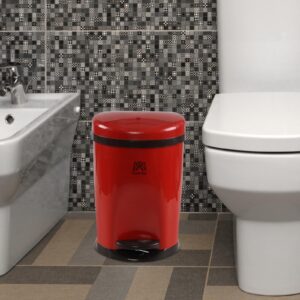 EudokkyNA 3 Gallons Plastic Step Pedal Garbage Can, Bathroom Trash Can with Lid (Red)