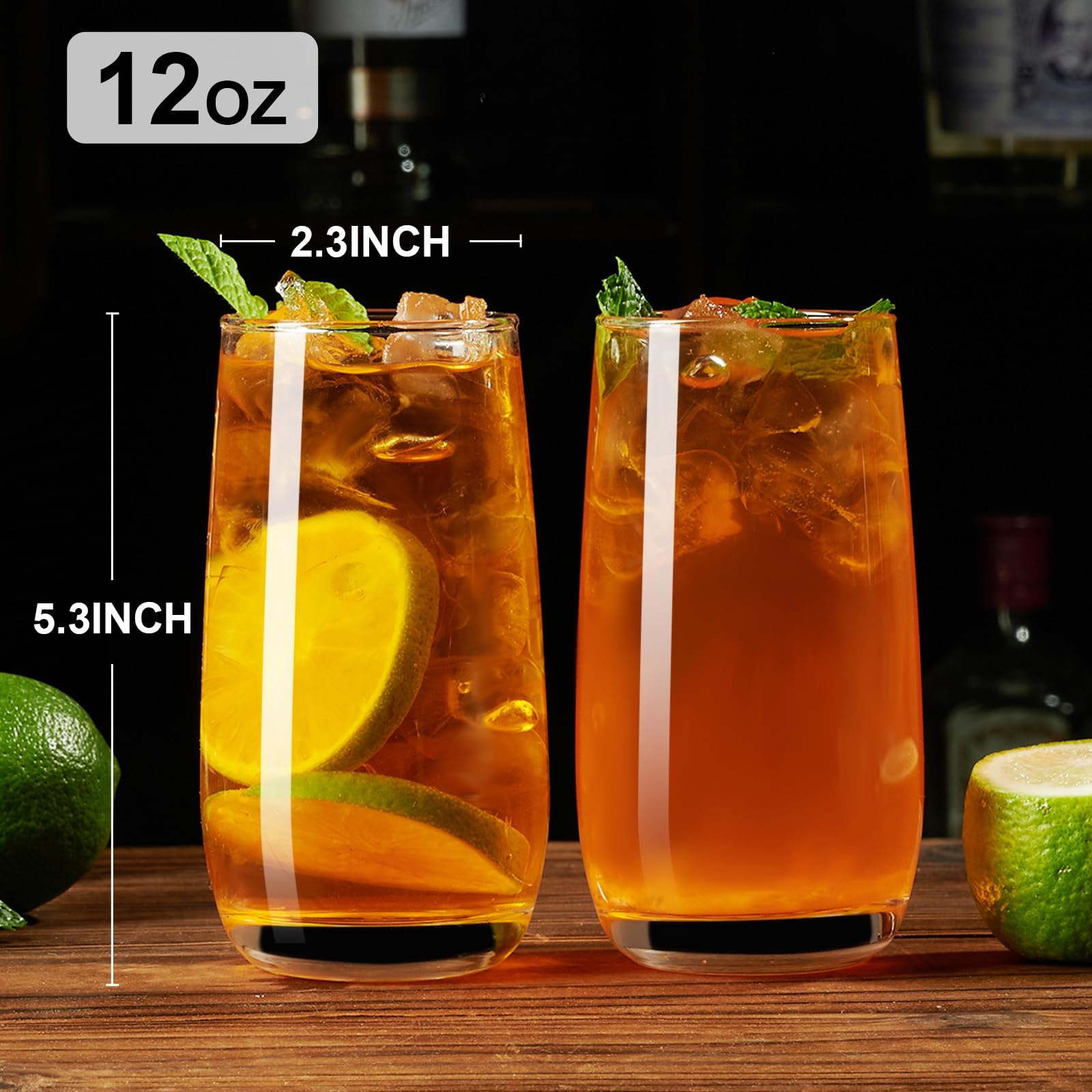 PARACITY Highball Glasses Set of 2, Drinking Glasses 12 Oz, Clear Glass Cups, Tall Tumbler Water Glasses, Glassware Set for Cocktail, Coffee, Mojitos