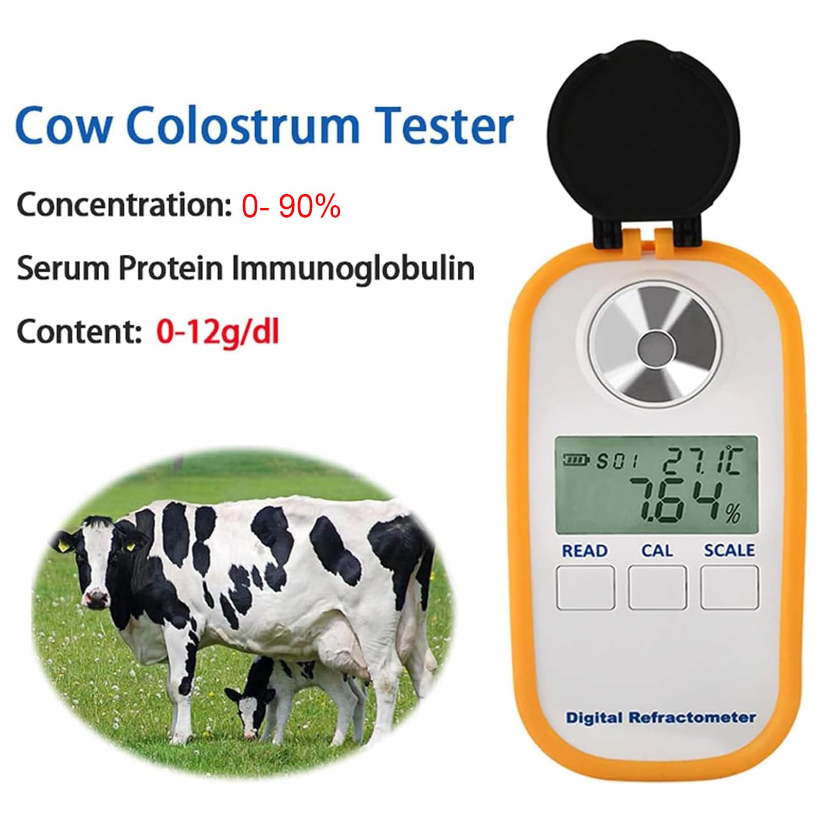 WIKINK Handheld LED Digital Refractometer, 0~90% Brix Meter Refractometer, Dairy Cow Colostrum Concentration Meter, Protein Content Tester Meter, for Sugar Content Test