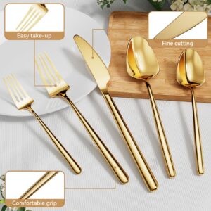 Oval Gold 20-Piece Silverware Set, Forged Stainless Steel Flatware Set with American Design, Mirror Polished Modern Cutlery Set, Service for 4, Dishwasher Safe