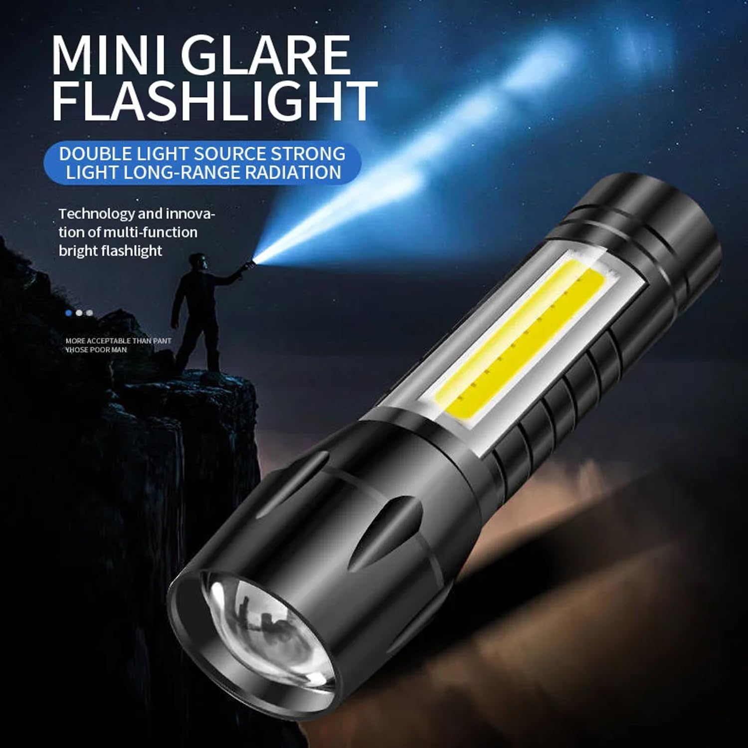 MODOAO LED Flashlight Portable Rechargeable Zoom Mini Flashlight Torch Lantern 3 Modes COB Light Flashlight for Hiking, Camping, Emergency Outdoor Use (5 Pack)