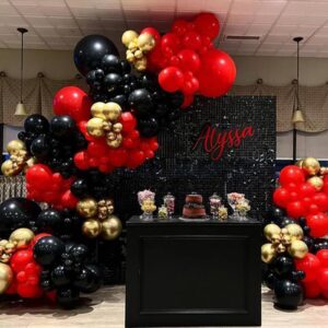 PartyWoo Red Black Gold Balloons, 140 pcs Red Black and Chrome Gold Balloons Different Sizes Pack of 18 Inch 12 Inch 10 Inch 5 Inch for Balloon Garland as Graduation Decorations, Party Decorations