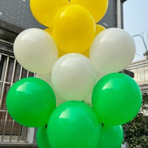 JODIDI 100 Pcs 12 Inch Latex Balloons in Green, White and Yellow, Perfect for Spring, Children's Birthday, Summer, Graduation, St. Patrick's Day， Wedding and Baby Shower Party Balloons Decorations