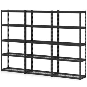 tangkula 5-tier garage storage shelves, heavy duty metal storage shelving unit, adjustable utility storage rack organizer for warehouse kitchen pantry basement, 35.5" l x 15.5" w x 72" h (3, black)