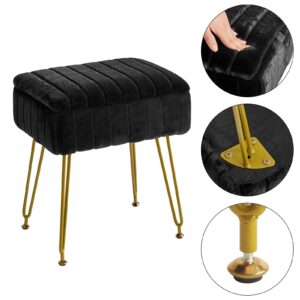 IBUYKE Stool Chair with Storage Space, Footrest Footstool Ottoman, Small Side Table, with 4 Metal Legs, with Anti-Slip Feet, for Makeup Room, Bedroom, Black, Faux Fur LG-50B