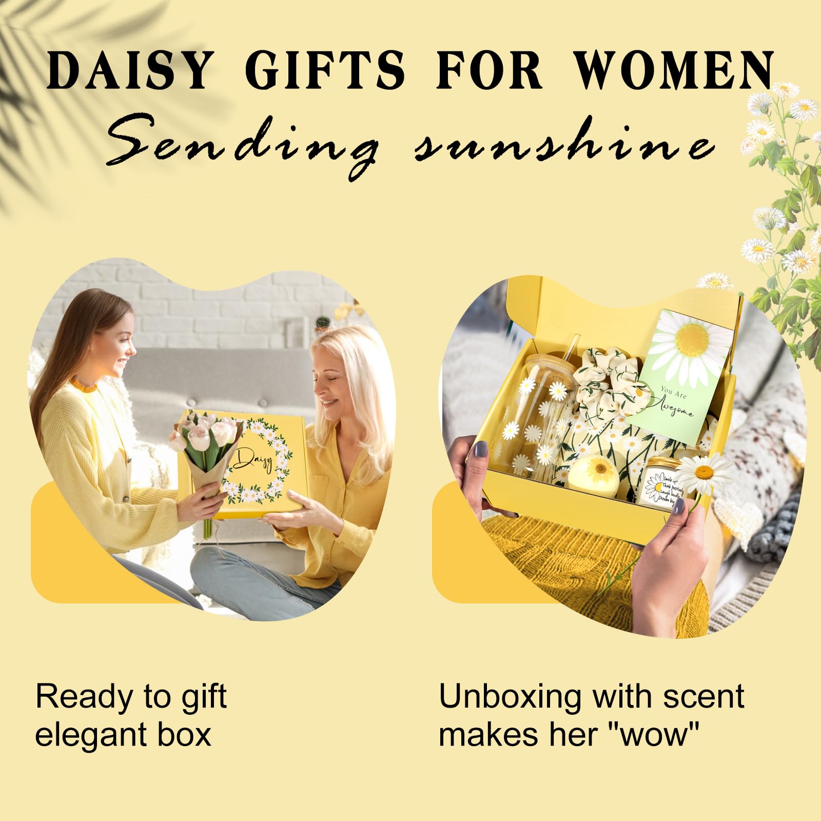 Daisy Gifts for Women, Gifts Baskets for Women, Cute Unique Birthday Gifts for Women Best Friend, Inspirational Gifts for Women, Gifts for Women Her Teen Girl Sister Friendship, Daisy Themed Gifts