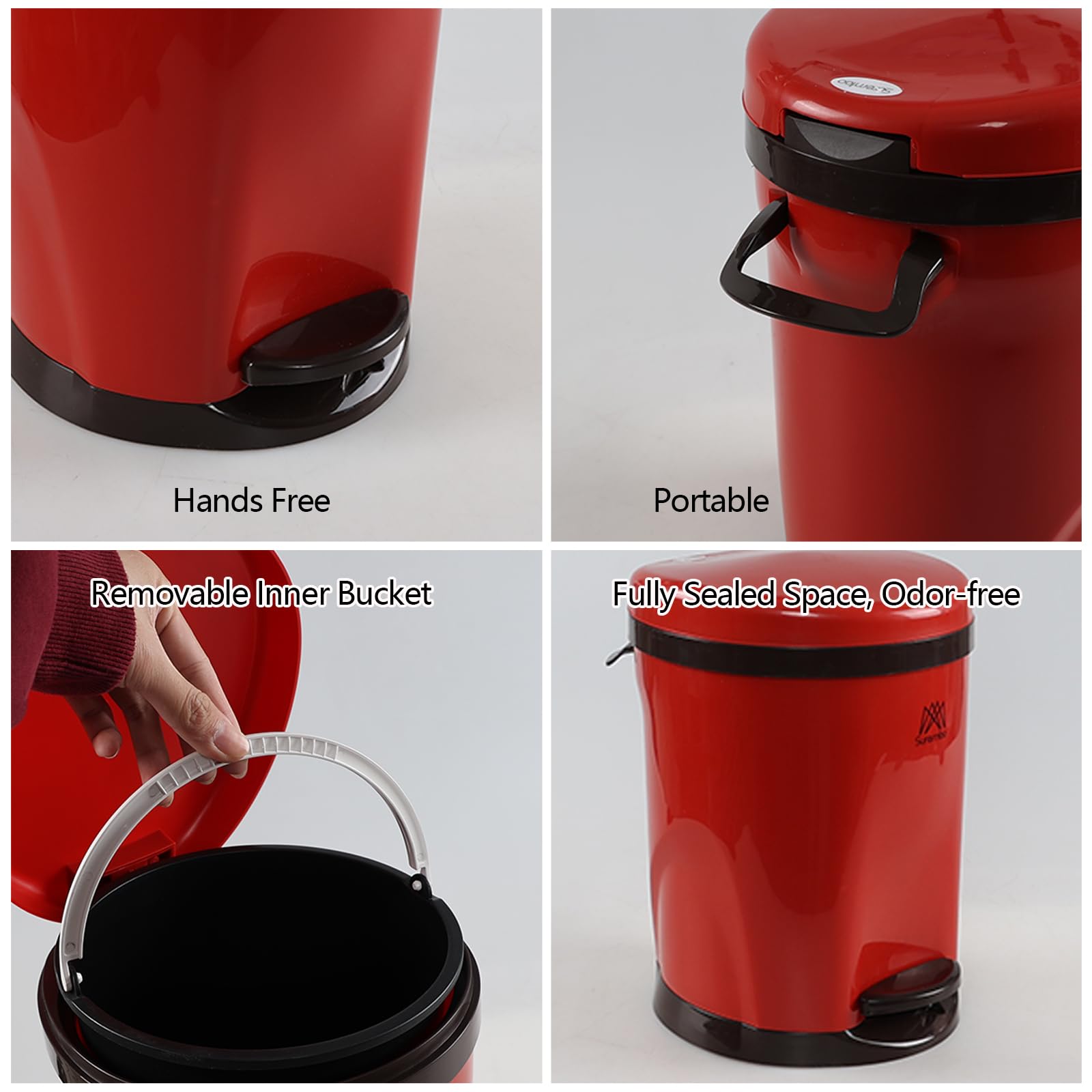 Nesmilers 8 Liters/2.1 Gallons Garbage Can with Step Pedal, Small Trash Can (Red)