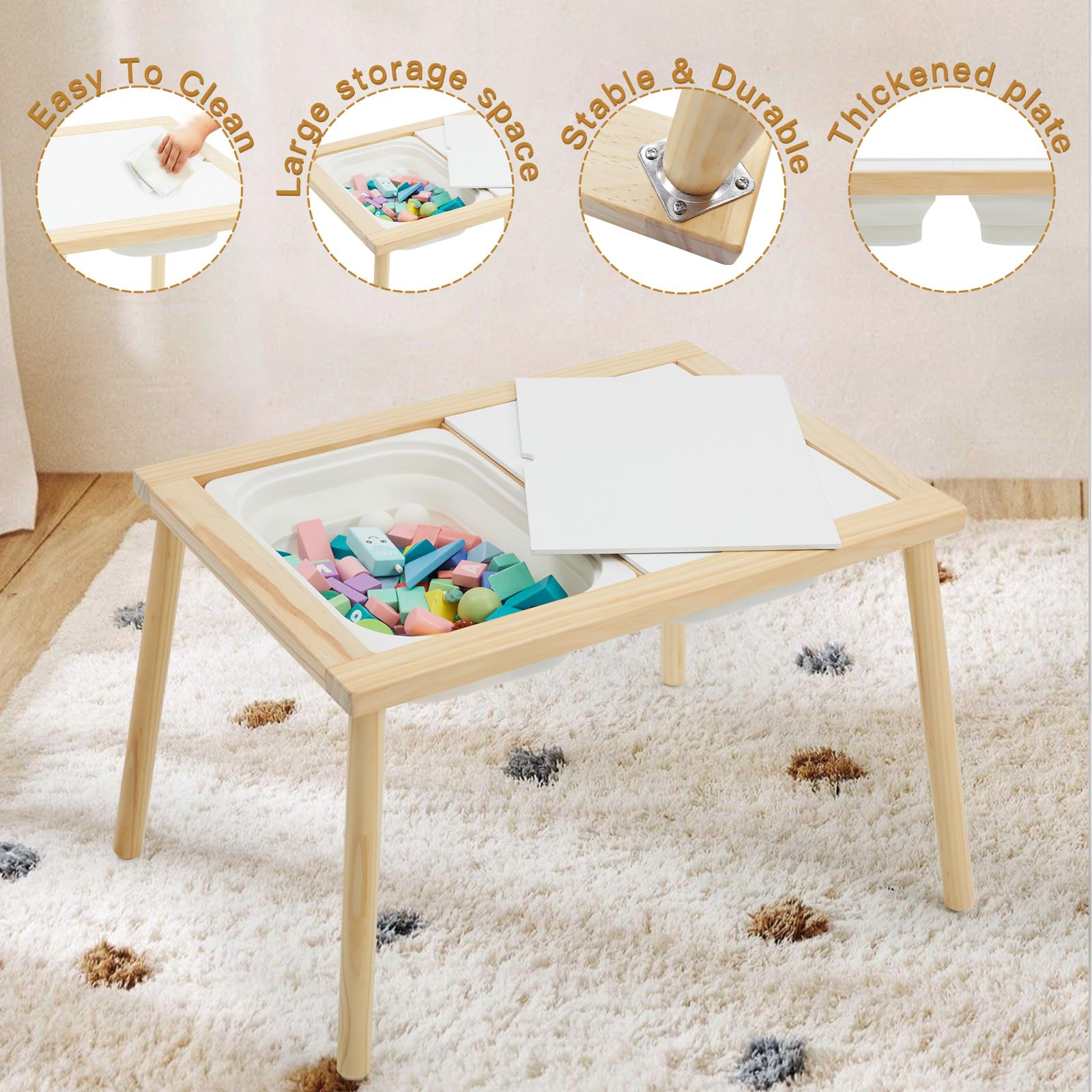 Sensory Table for Toddlers 1-3, Kids Table with 3 Storage Bins Writable Lids, Sensory Activity Table, Play Sand Table for Indoor Outdoor