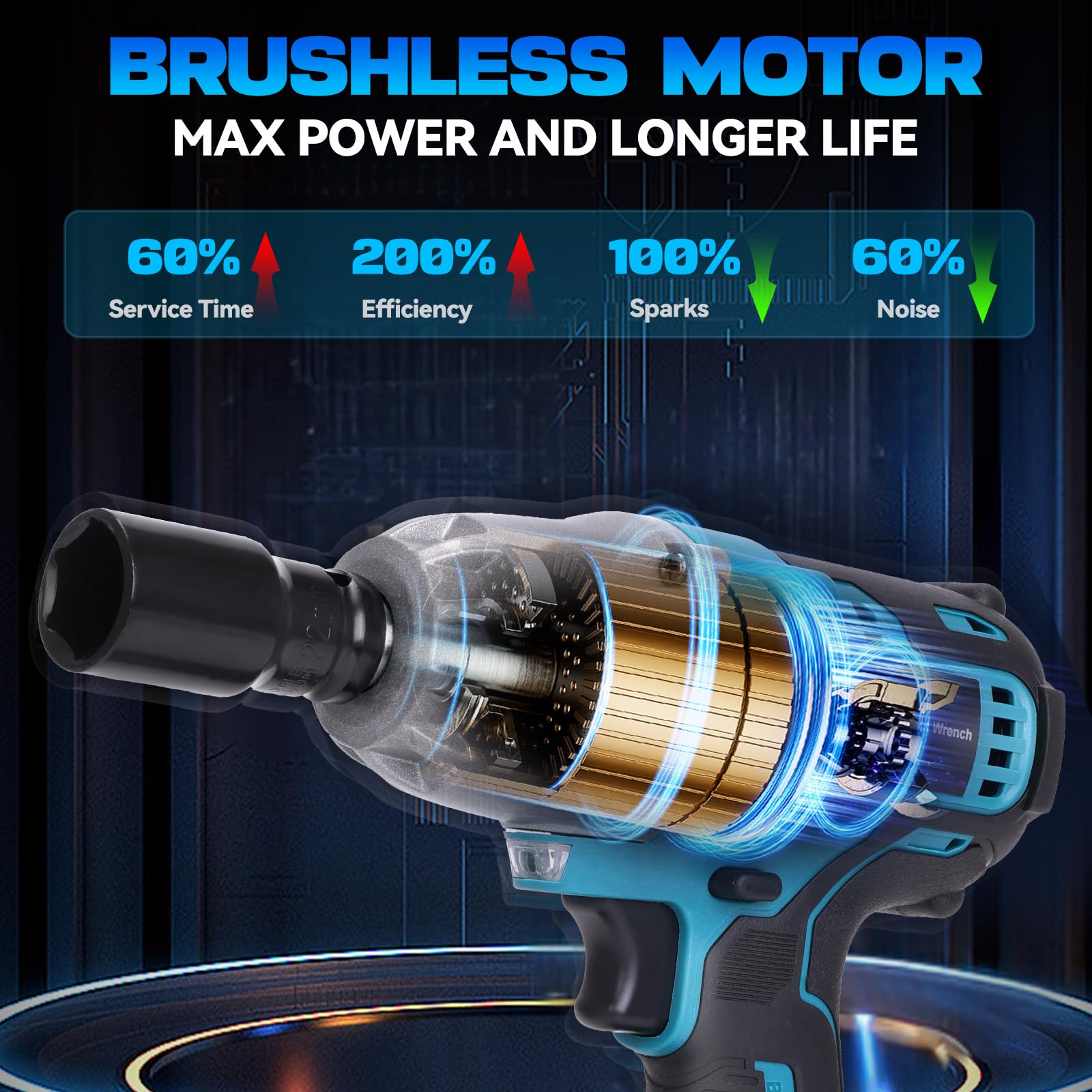 LAKIX 1/2 Impact Wrench Cordless, Impact Gun Torque 480 Ft-lbs(650N.m) 3300RPM with Brushless Motor, 21V 4.0 Li-ion Battery, 3 Extension Bars and 5 Sockets