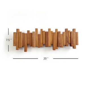 Acsigesn Wooden Coat Rack Wall Mounted Sticks Multi Rack Solid Handmade Natural Cherry Wood Artwork with 5 Flip-Down Unique Modern Hooks for Coats Bag Hat Umbrella