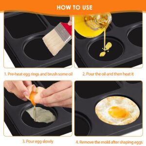 SafBbcue 6PCS Griddle Egg Ring Tray- Non Stick Egg Ring Molds,Food Grade Pancake Rings Round and Square Molds Ideal for Cooking Perfectly Shaped Eggs, Pancakes