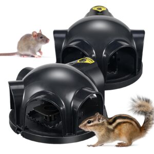 2 pack tunnel mouse trap, reusable rat snap traps with tunneled design, chipmunk trap indoor and outdoor for house yard garden kitchen, pest control rodent trap, friendly for kids & pets