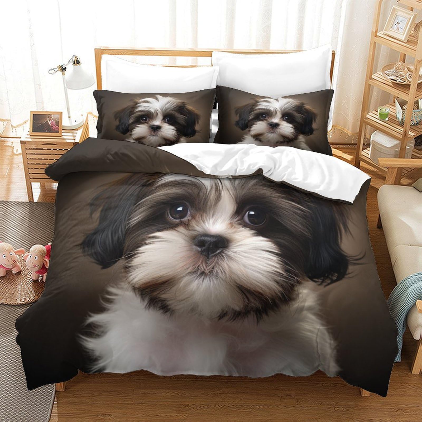 EVMILA Cute Puppy Comforter Covers Duvet Cover Quilt Cover for Boys Girls 3D Printed Dogs Bedding Set with Zipper Closure Soft Microfiber with Pillow Cases 3 Pieces Queen（228x228cm）