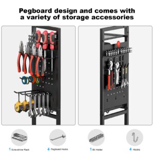 CCCEI Garage Power Tools Organizer Cart with Charging Station, Black Floor Standing Rolling Drill and Tools Battery Storage Cart on Wheels. Utility Rack Gift for Men, Husband, Father.