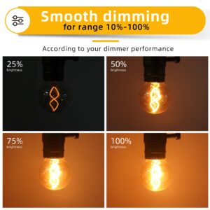 Genixgreen Dimmable E26 Amber LED Bulb Small Edison Light Bulb 25 Watt Equal 3W,G16.5/G50 Antique Globe Spiral Filament Bulb for Vanity Outdoor Light Strings,Soft White 2200K,180LM,2 Pack