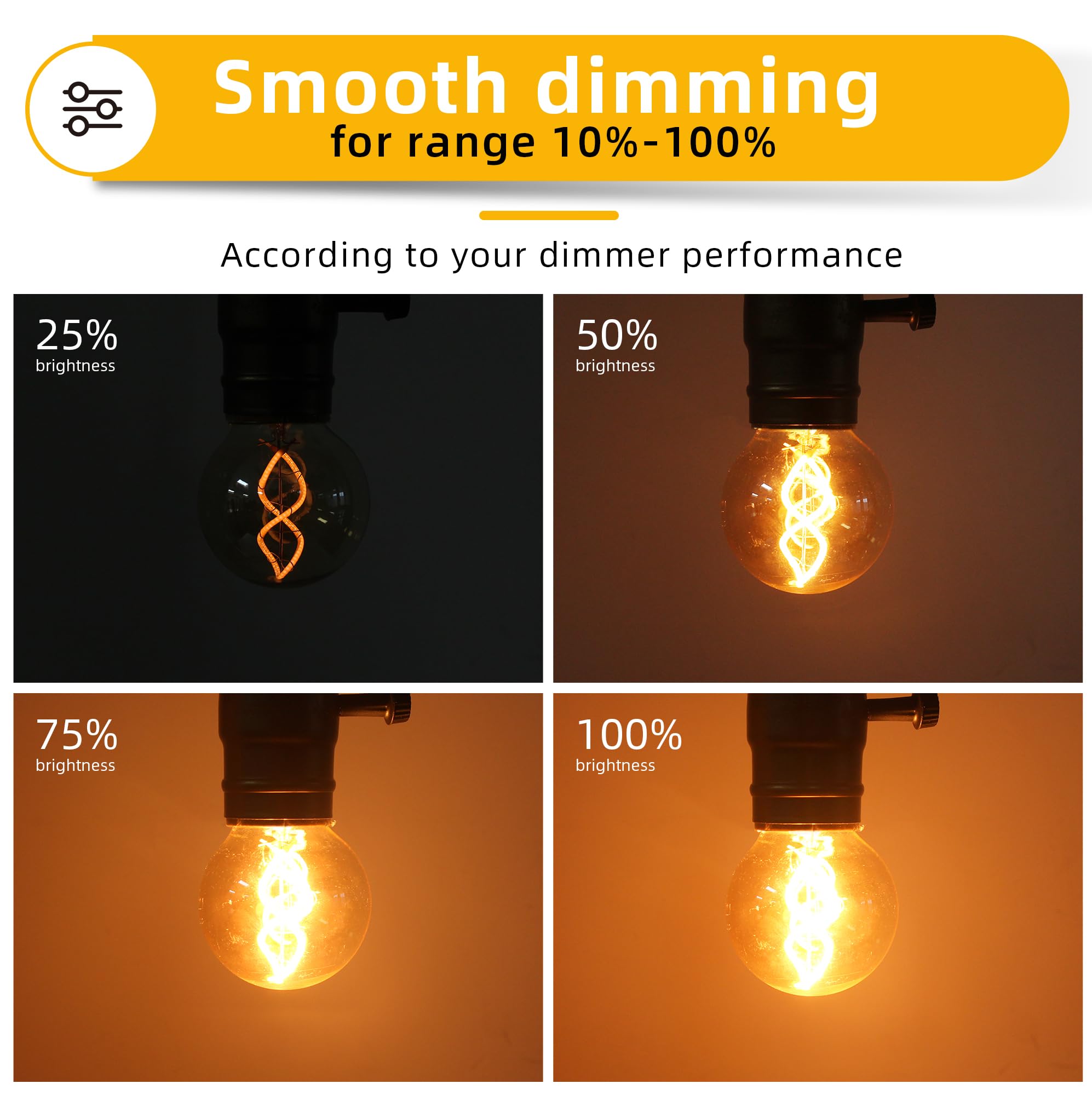 Genixgreen Dimmable E26 Amber LED Bulb Small Edison Light Bulb 25 Watt Equal 3W,G16.5/G50 Antique Globe Spiral Filament Bulb for Vanity Outdoor Light Strings,Soft White 2200K,180LM,2 Pack