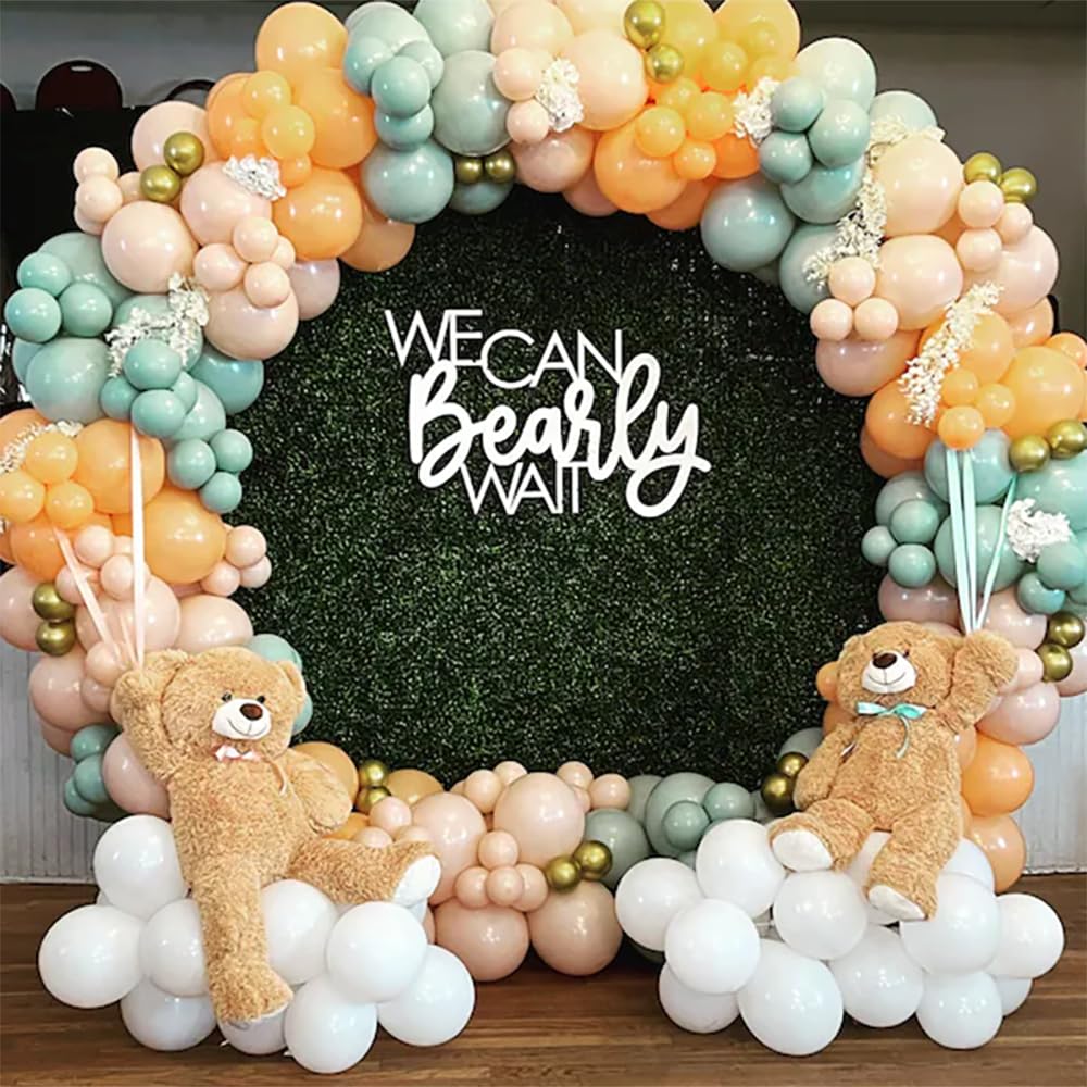 We Can Bearly Wait Sign - Adorable Teddy Bear Baby Shower Decoration Wooden Backdrop for Gender Reveal Party, Baby’s 1st Birthday, and Nursery Decor