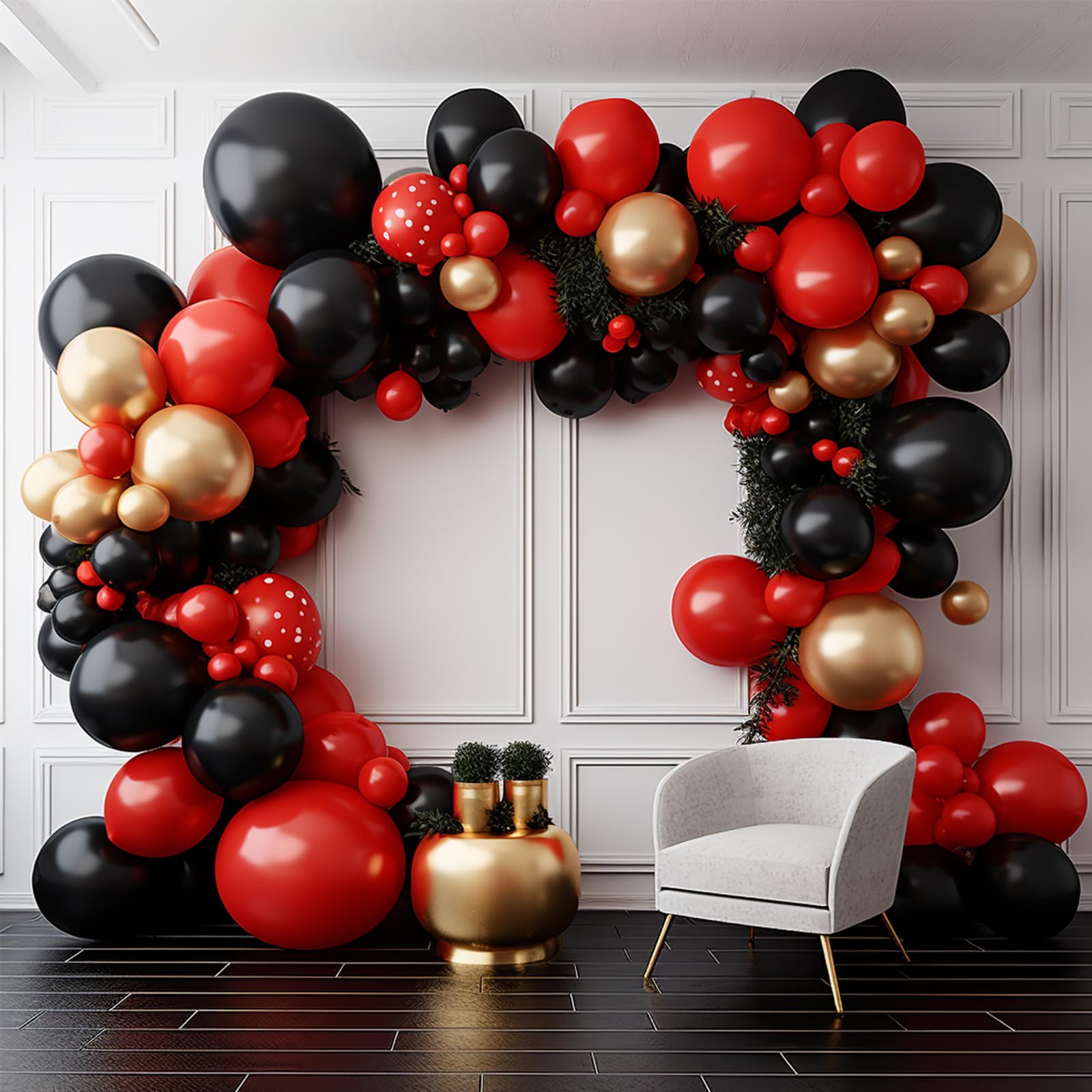 PartyWoo Red Black Gold Balloons, 140 pcs Red Black and Chrome Gold Balloons Different Sizes Pack of 18 Inch 12 Inch 10 Inch 5 Inch for Balloon Garland as Graduation Decorations, Party Decorations