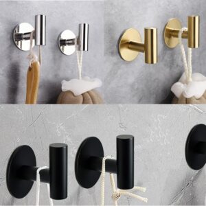 DERIQ Adhesive Hooks SUS304 Stainless Steel Towel Hooks Heavy Duty Waterproof Wall Hooks Self Adhesive Coat Robe Towel Hooks for Bathrooms Kitchen Hotel Wall Mounted Hooks - 2 Pack Gold