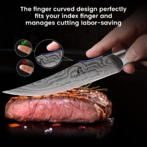 CoquusAid Steak Knives Set of 6, 4.8 Inch Non Serrated Razor-Sharp Durable Dinner knives with Rest, German Stainless Steel Damascus Pattern Full Tang Forged, Rust Resistant & Easy to Maintain