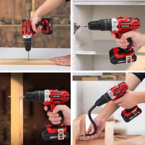 Cordless Drill Set, 20V Power Drill Kit with 2 X 2.0AH Battery, 44pcs Drill/Driver Bits, 1 Box Screws, Bubble Level, 3/8'' Chuck Electric Drill, 32NM, 21+3 Position, 2 Variable Speed