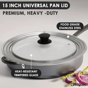 Universal Lid for Pots and Pans, Fits 13", 14" & 15" Diameter Cookware, Replacement Stainless Steel Skillets lids, Heat Resistant Frying Pan lid, Dishwasher Safe