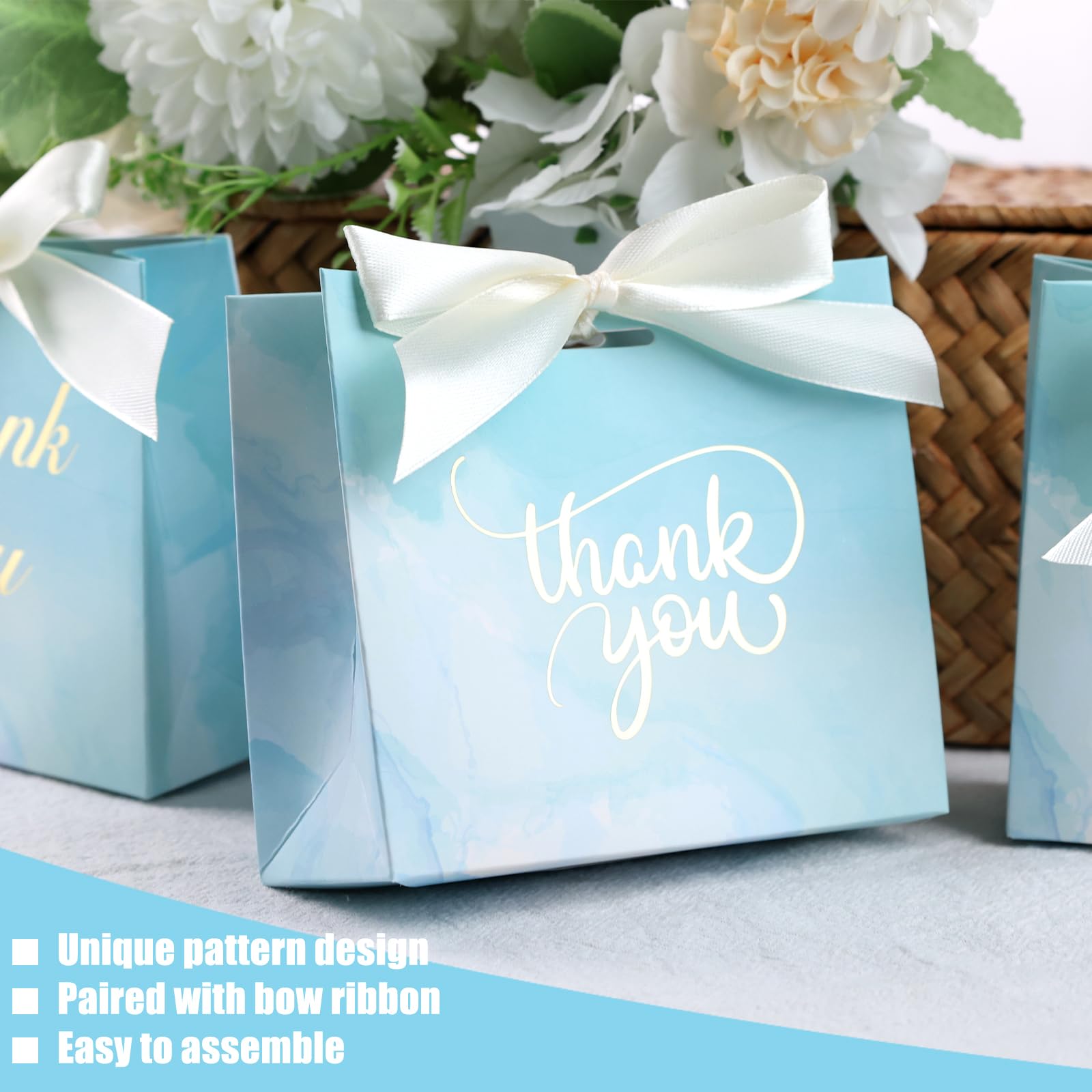 VGOODALL 24PCS Small Thank You Gift Bags, Mini Party Favor Bags Light Blue Candy Bags Treat Boxes Paper Gift Bags with Bow Ribbon for Wedding Bridal Baby Shower Birthday Party