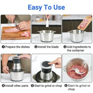 Meat Grinder Electric, AMZCHEF 500W Food Processor with Stainless Steel Bowl (8 Cup) & 2 Speed Modes, Meat Vegetable Chopper Electric with 4 Sharp Blades for Family & Baby Use